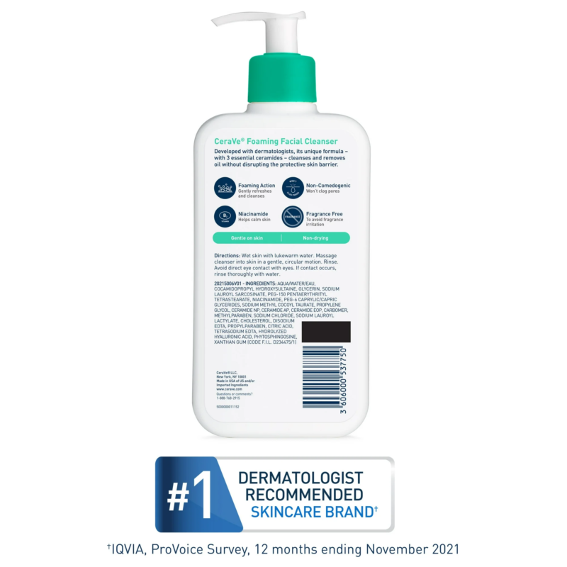 CeraVe Foaming Facial Cleanser, Daily Face Wash for Normal to Oily Skin, 12 fl oz - Image 3